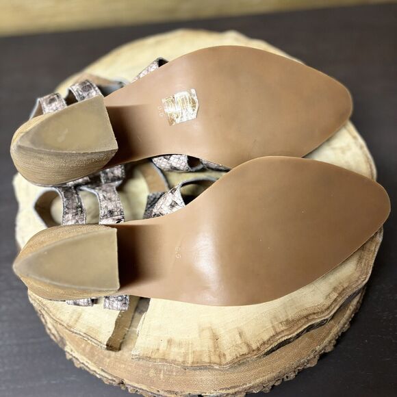 Jeffrey Campbell Angora Sandals Women 9.5 Snakeskin Leather Heeled Strappy Mules - Picture 8 of 12